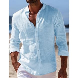 In Stock Cross-border EU/US Independent Site Lapel Shirt 2026 New Summer Men's Casual Cotton Linen Long Sleeve Shirt