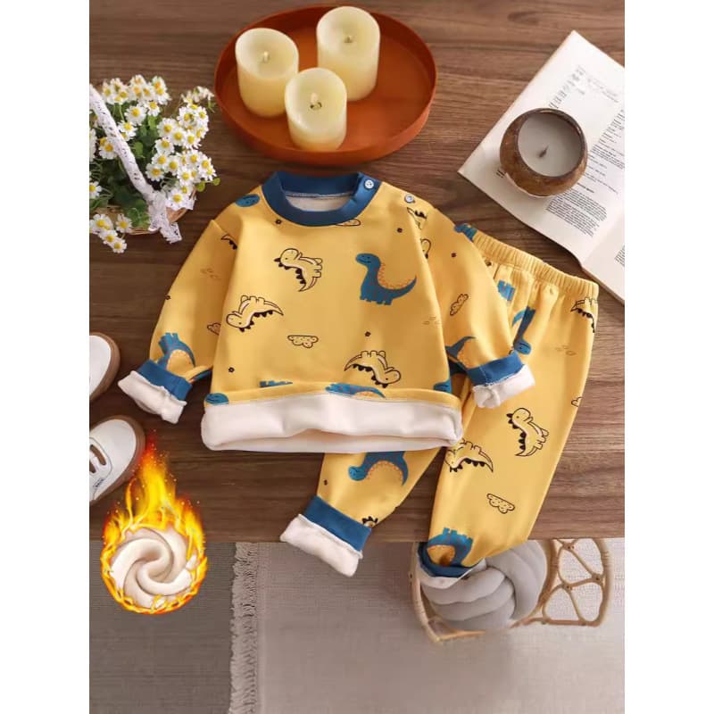 Autumn Winter Children's Thermal Underwear Set Girls Fleece Lined Thickened Loungewear Boys Thermal Pants Thermal Top