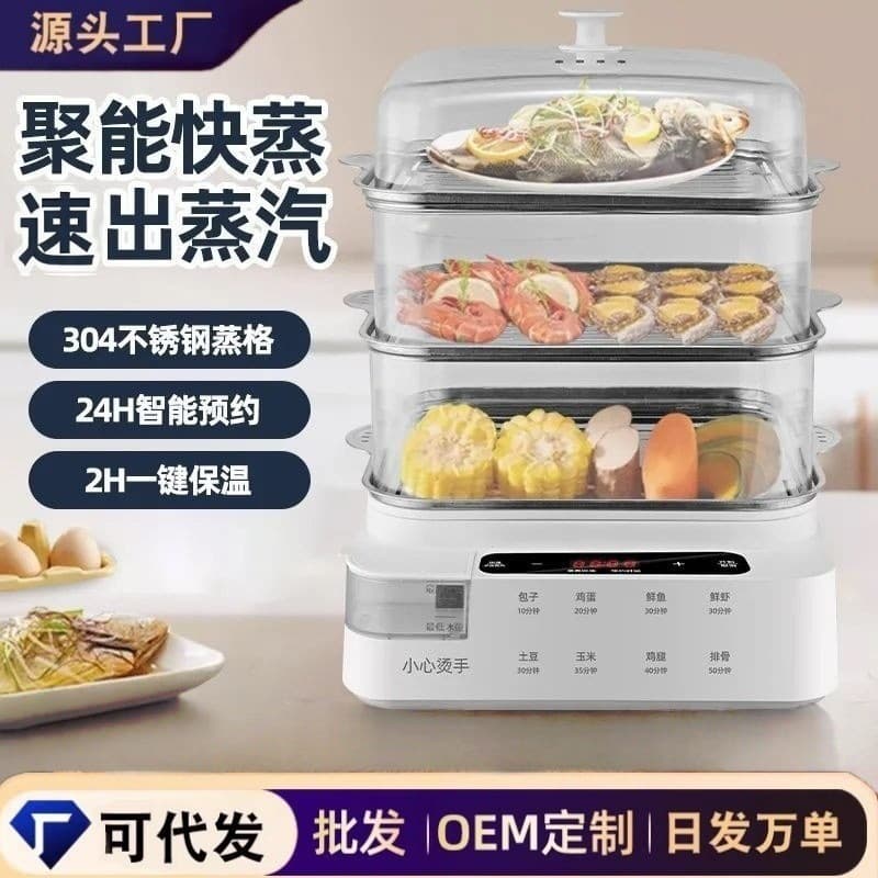 Cross-border Trade Electric Steamer with External Water Refill, Large Capacity Home Multi-functional All-in-One Fully Automatic Electric Steamer Box Breakfast Maker