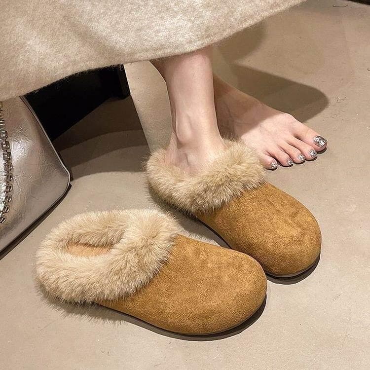 Retro Birkenstock Fleece Slippers Women 2026 New Autumn/Winter Outdoor Lazy One-Step Closed Toe Half Slippers Cotton Slippers