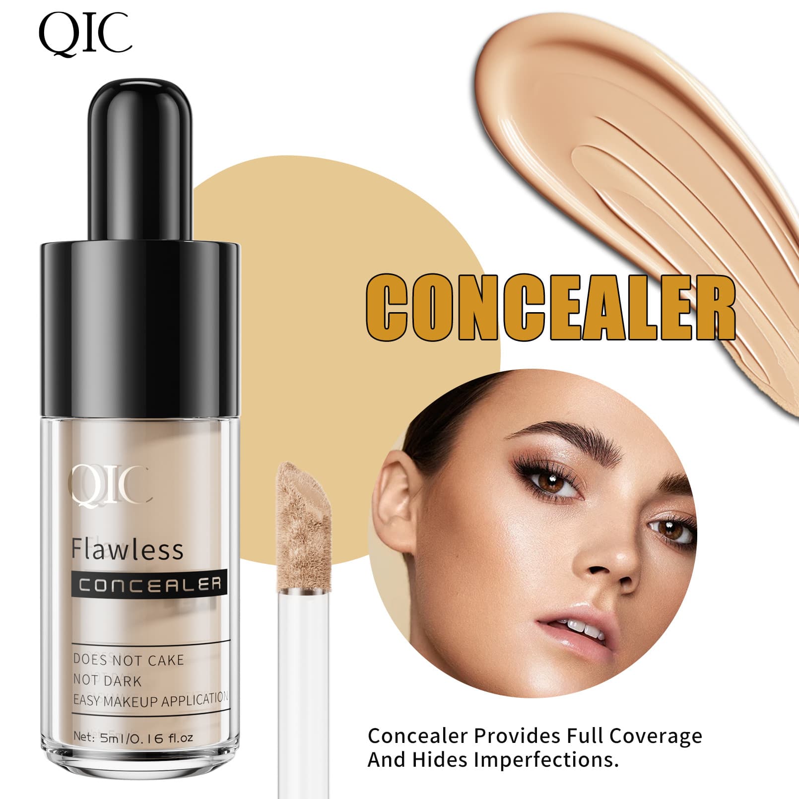 QIC Cross-Border Concealer for Tattoos, Freckles, Acne Scars, and Dark Circles, Natural Lightweight Long-Lasting Milk Bottle Concealer