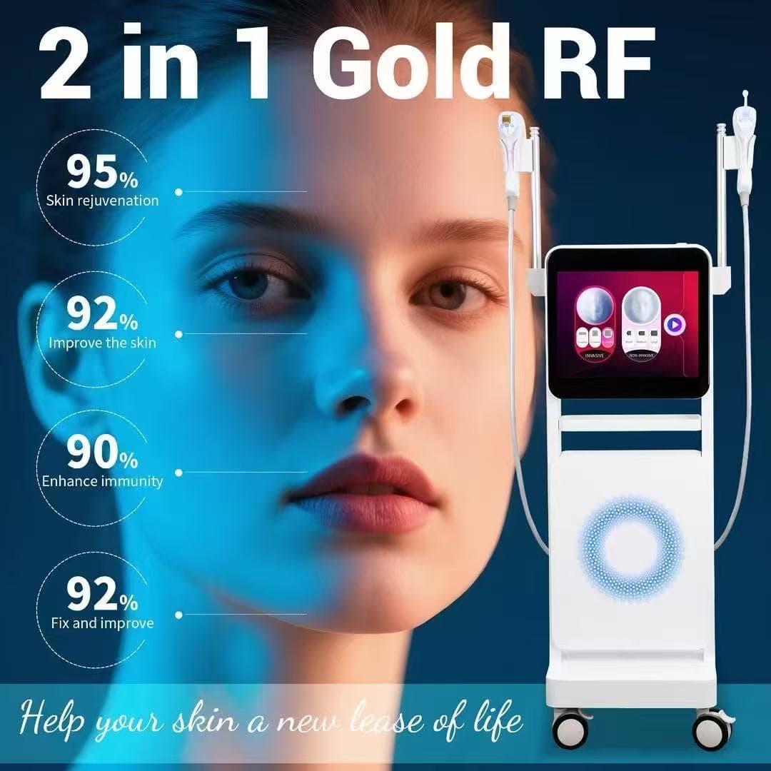 Foreign trade high-end version gold radio frequency microneedle 2-in-1 double handle beauty instrument professional instrument non-invasive microneedle