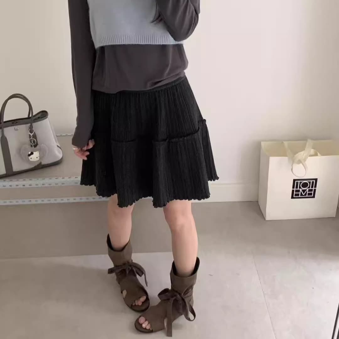 New Korean-style Patchwork Short Skirt Simple Versatile Skirt Women's 2024 Autumn/Winter New French Gentle Style A-Line Skirt
