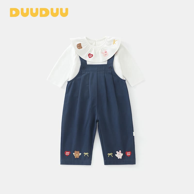 DUUDUU Autumn Clothes 2025 Long Sleeve White Shirt Category A Small Month Old Baby Girl Baby Overalls Korean Style Baby Suit