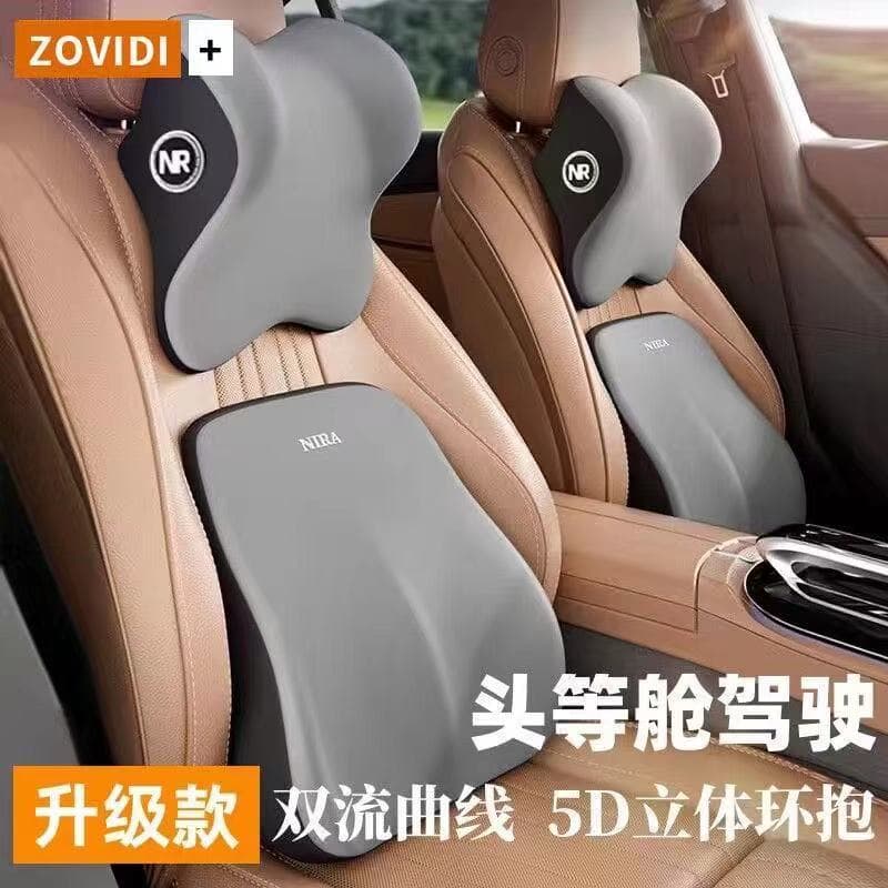 Memory Foam Car Headrest Neck Support Backrest Set Driver Lumbar Protection Cushion Automotive Seat Cushion Universal Vehicle Accessory