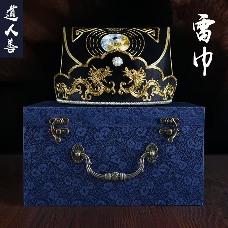Taoist Su Embroidery Thunder Headscarf, Solemn Hand-embroidered Dragon and Eight Treasures Hat, Panjin Craft Taoist Hat