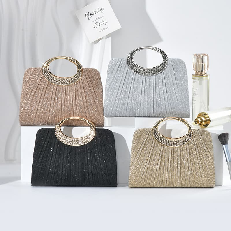 New Fashion Pleated Handbag, Chic Sparkle Evening Bag, Elegant Crescent Bag Versatile Banquet Tote