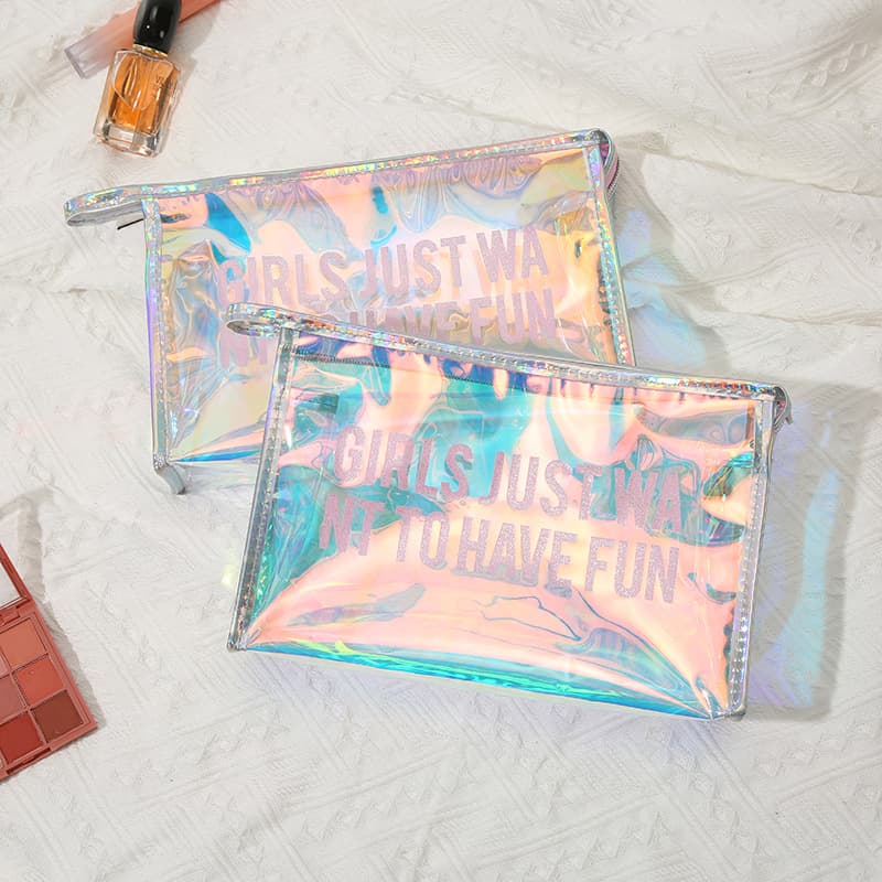 Korean New Style Iridescent Makeup Bag, Creative Handheld PVC Toiletry Bag, Waterproof Holographic Transparent Zipper Storage Bag