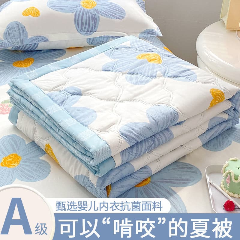 Summer Cool Blanket Double Air Conditioning Quilt, Home Use Washed Cotton Thin Summer Quilt, Student Dorm Single Filling, Machine Washable