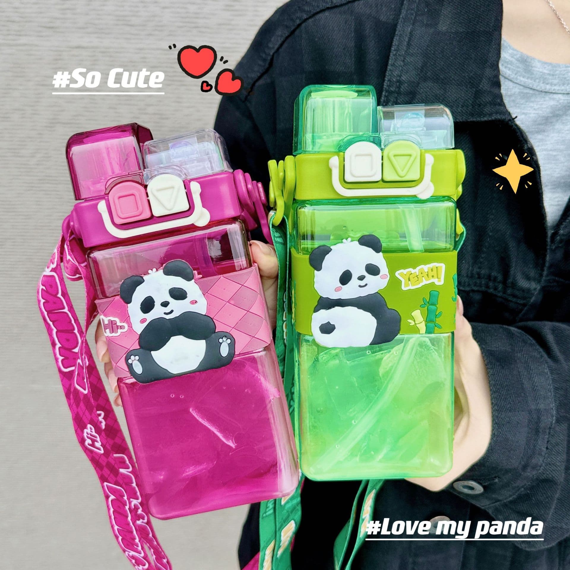 Cute Cartoon Plastic Cup Student Sports Water Bottle Large Capacity Straw Cup Portable Double Drink Wholesale Water Bottle for Girls