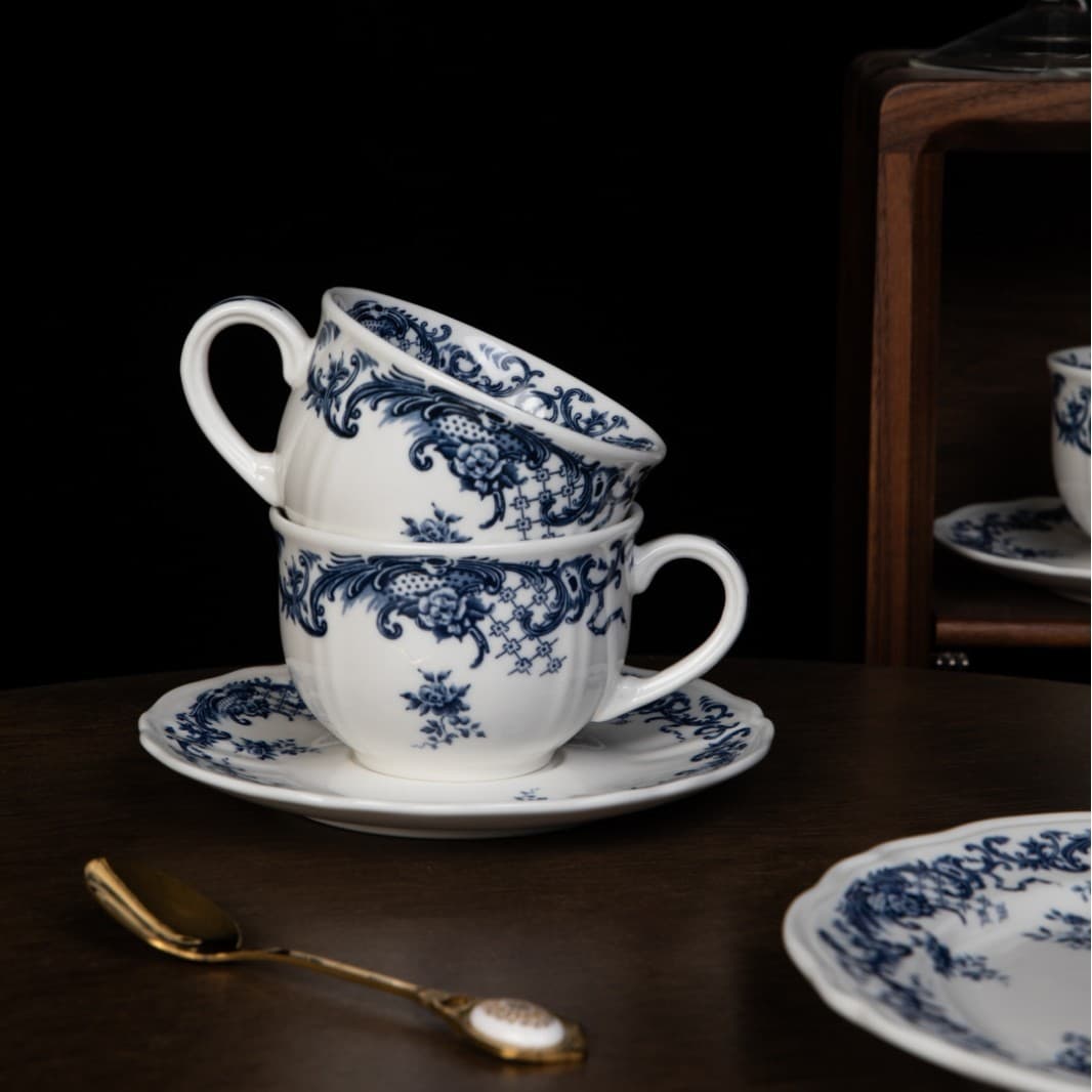 Xixiang Medieval Orchid Set Retro White Porcelain Blue and White Coffee Cup and Saucer Afternoon Tea
