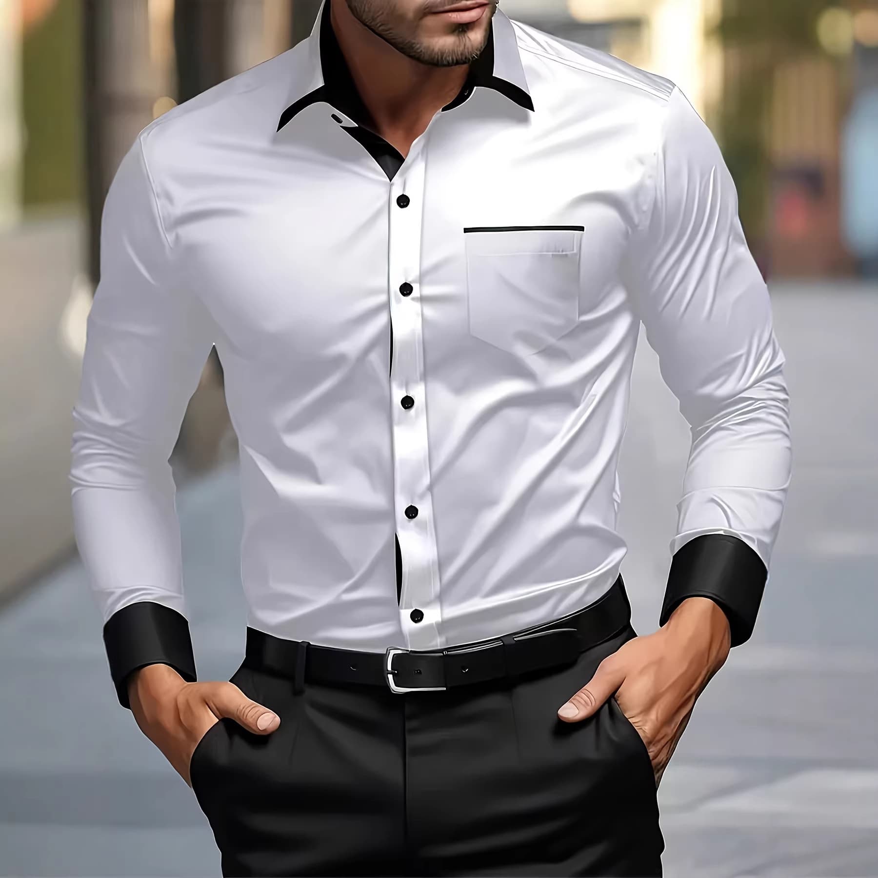 2026 New Cross-Border European and American Fashion Men's Shirt Solid Color Business Slim Fit Long Sleeve Premium Dress Shirt