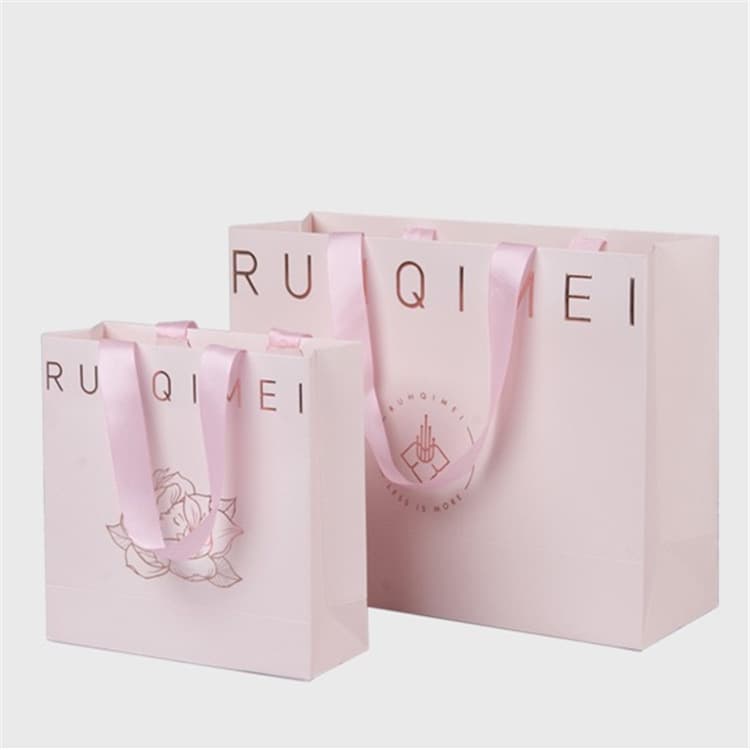 Paper bag customization high-end paper shopping bag rose gold stamping LOGO pink paper cardboard gift bag boutique