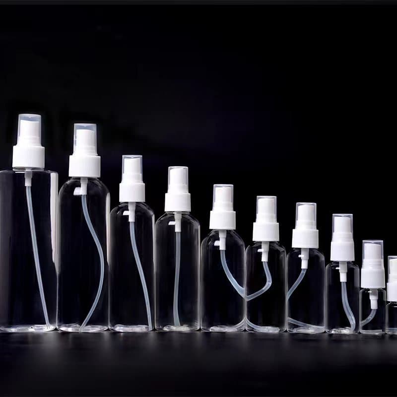 Wholesale 30ml, 50ml, 100ml PET alcohol transparent fine mist spray bottles, press sprayers, perfume dispensers