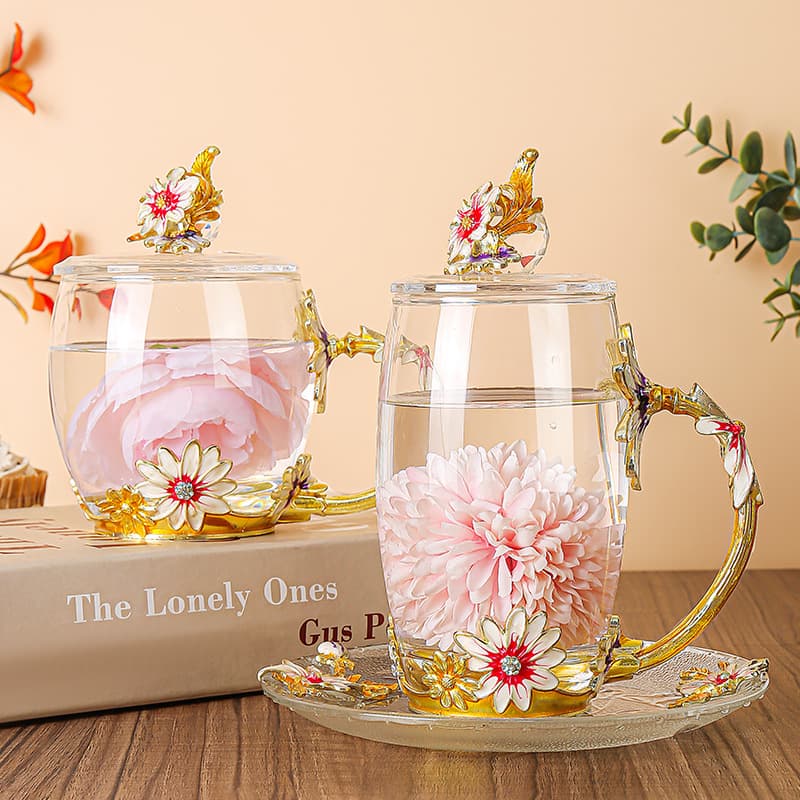 Daisy Enamel Heat-Resistant Crystal Glass Cup Tea Cup Household Water Cup Birthday Holiday Gift Wholesale Tea Set