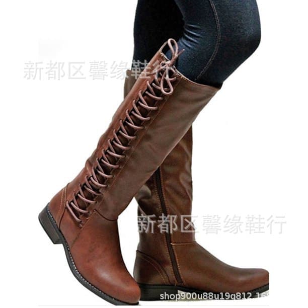 34-43 Plus Size Cross-border Low Heel Chunky Heel Side Zipper Flat High Tube Women's Boots, Amazon Independent Station Source X370