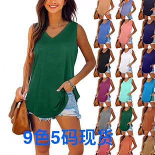 2025 Amazon New Arrival Wish European and American Bestseller V-Neck Swallowtail Sleeveless Solid Color Vest T-Shirt Cross-Border Women's Clothing