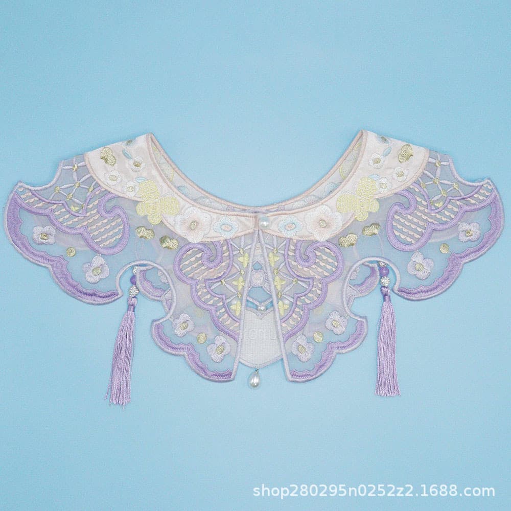 Children's embroidered cloud collar tassel shawl pearl button fake collar Han Ming accessories supplies collar flower