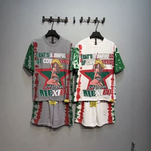 Cross-border American streetwear brand THAT'S A COUGH printed cotton men's and women's casual sportswear set T-shirt shorts summer