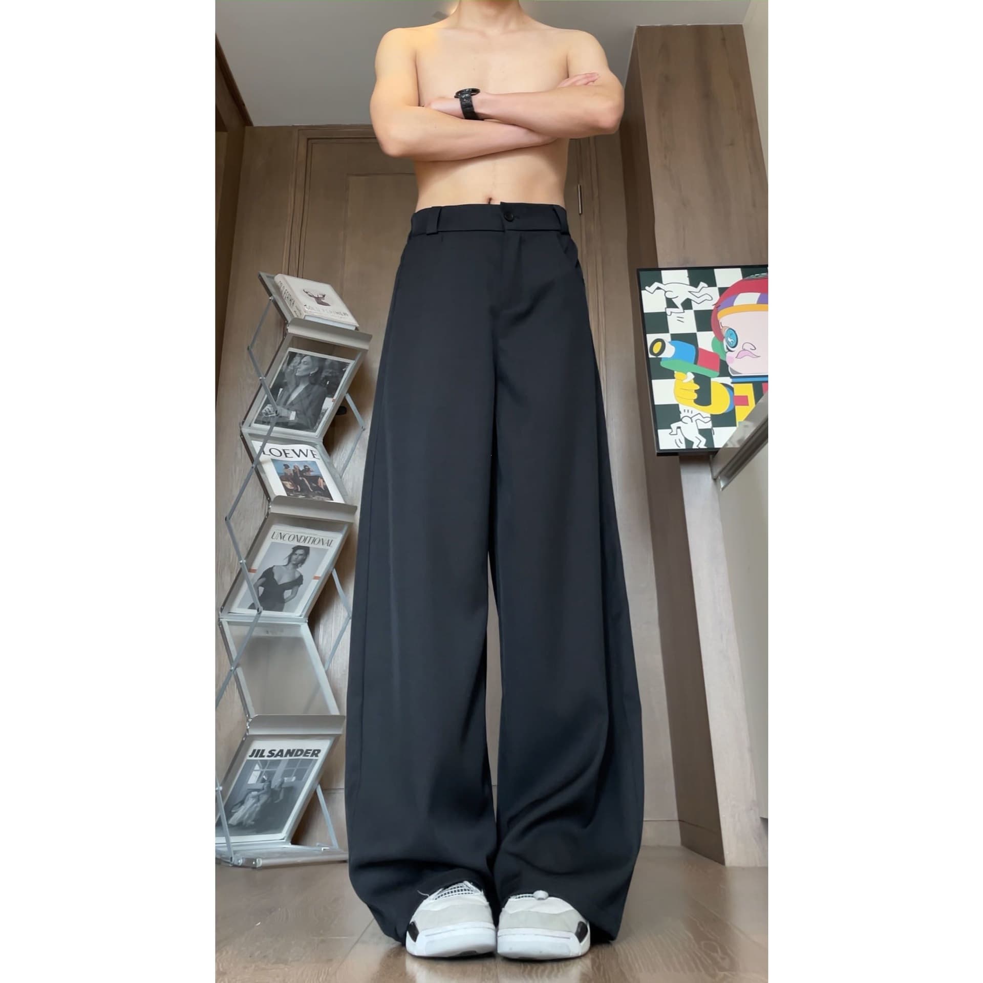 American High-End Wide-Leg Dress Pants for Men Spring Summer Casual Loose Trousers High-Waist Drape Pants