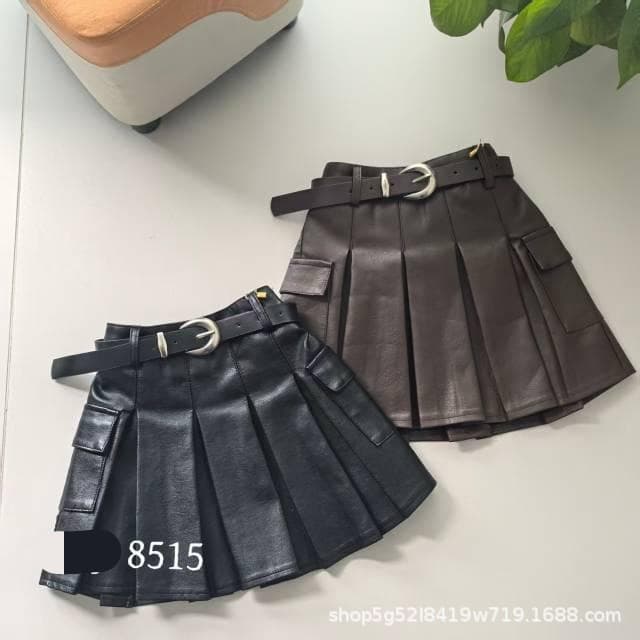 Girls skirt 110-150 yards autumn style Huzhou Zhili children's clothing Korean style style leather pleated skirt Ji 8515