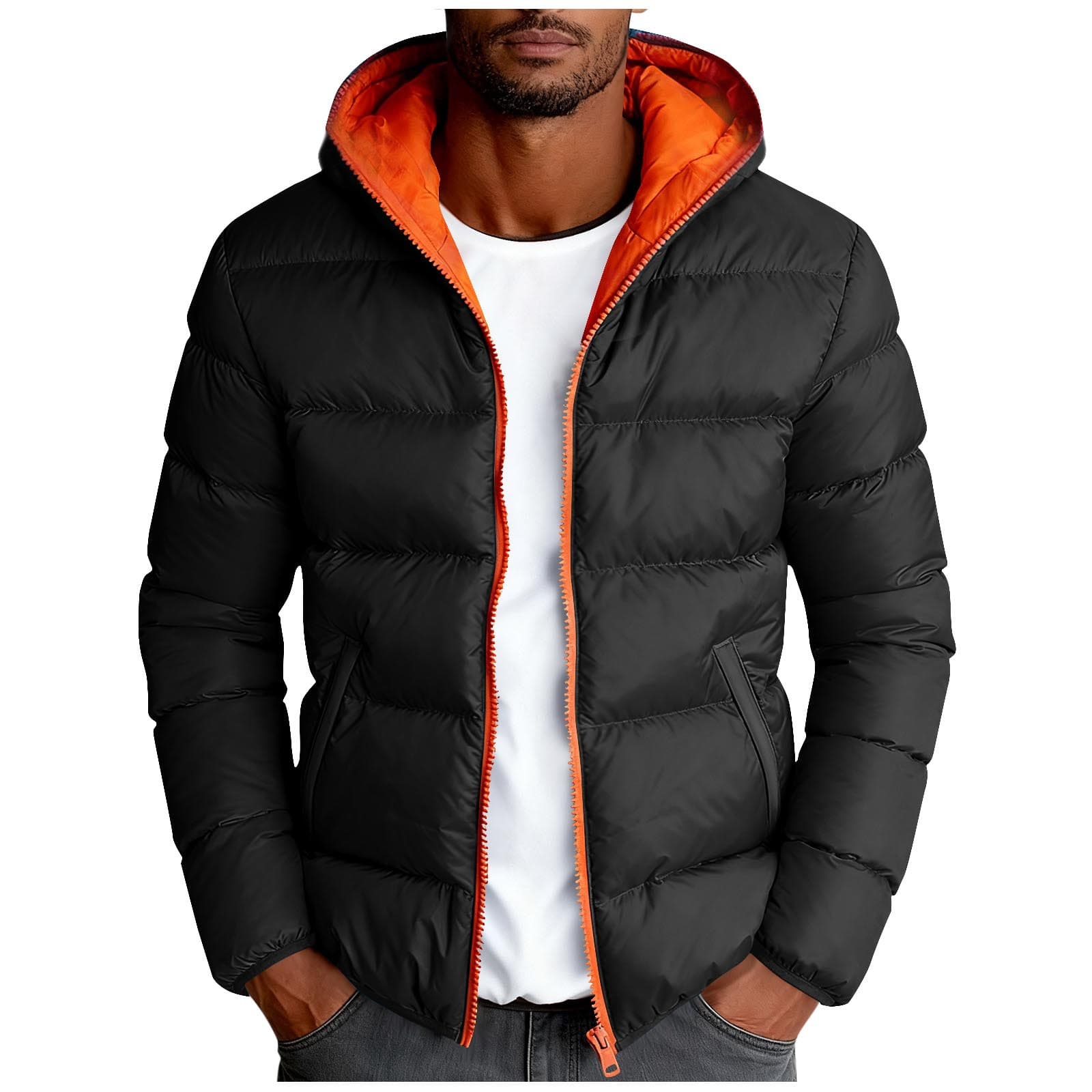 Winter cotton coat men's cold-proof cotton jacket top 2025 new casual hooded color matching warm large size men's clothing