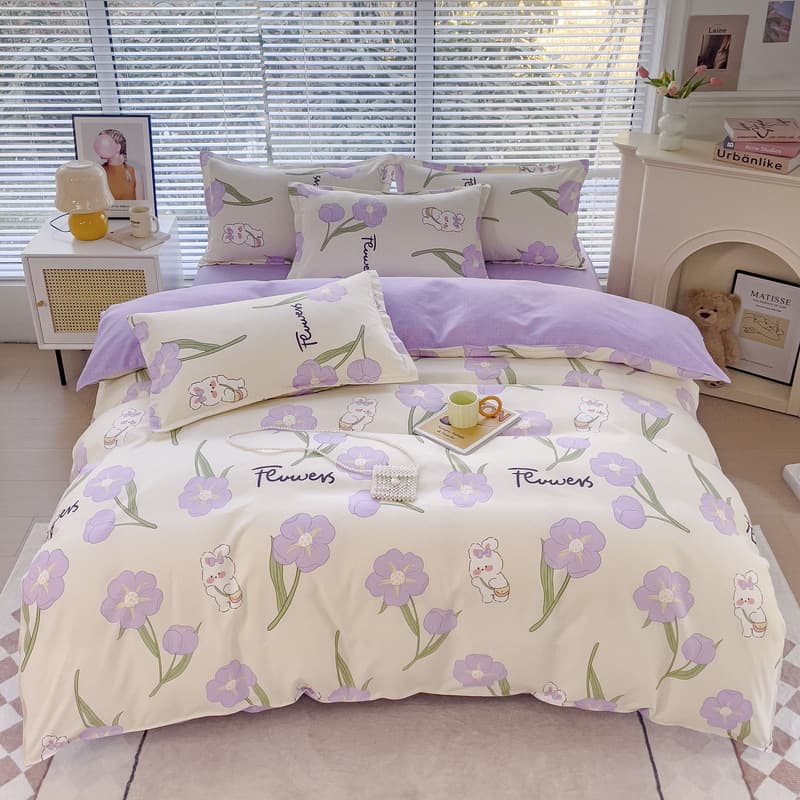 New Thickened Brushed Four-Piece Bed Sheet Set, Washed Cotton Quilt Cover, Fitted Sheet, Four-Piece Set, Student Dormitory Three-Piece Set