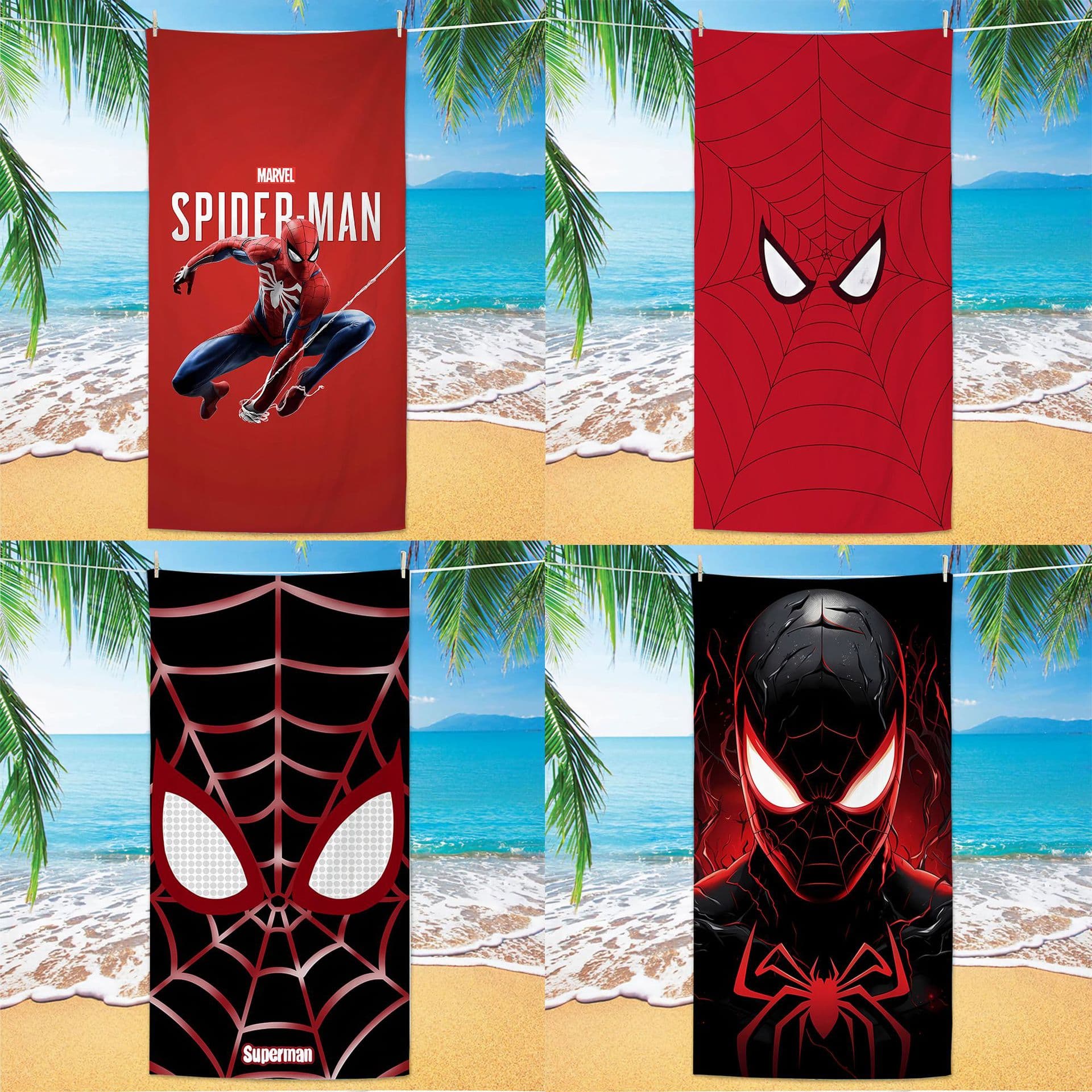 Cross-border foreign trade Marvel Spider-Man beach towel microfiber double-sided velvet absorbent children's cartoon beach towel