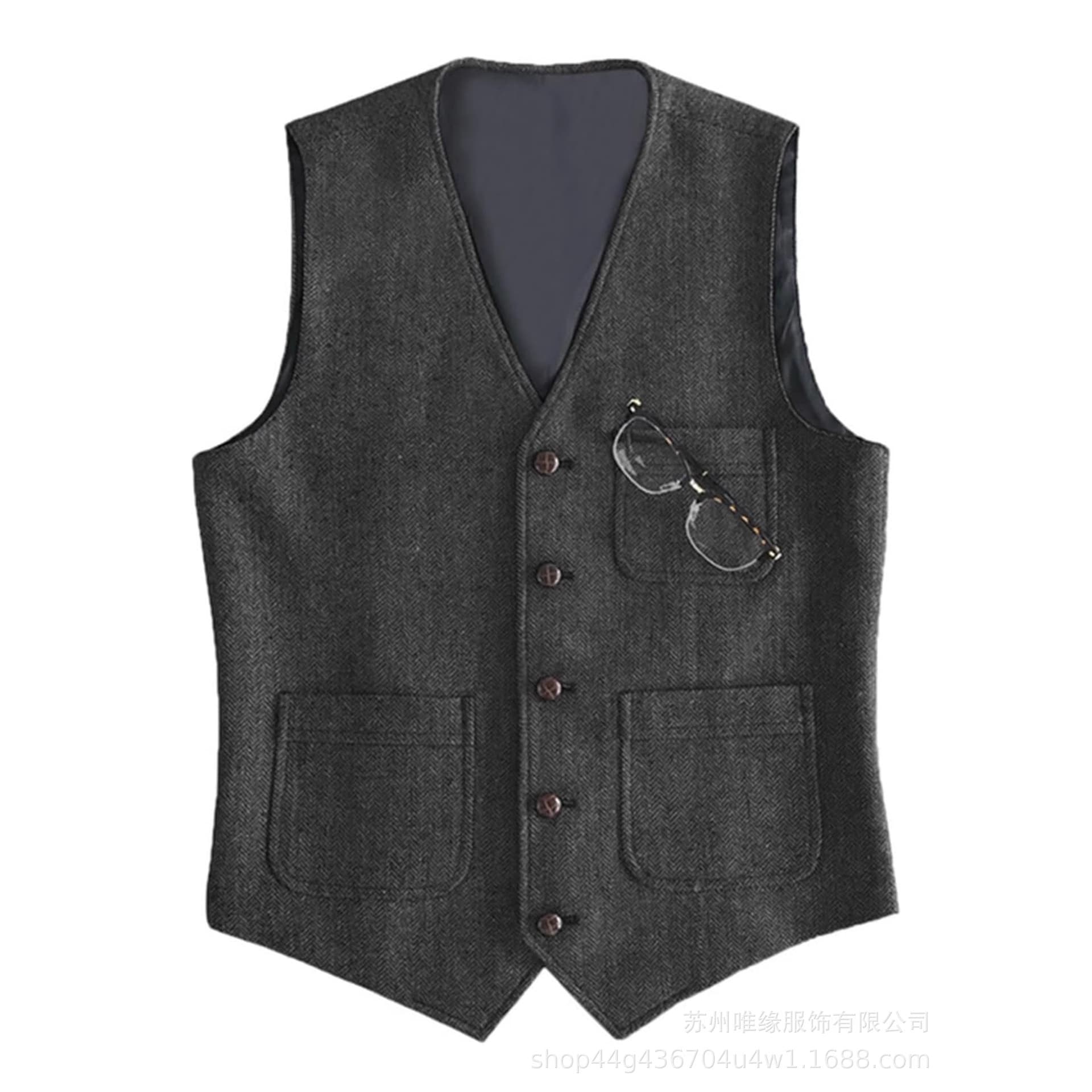 Men's Single-Breasted Vest Cross-border Drop Shipping Slim-Fit Herringbone Commute Business Formal Wear Amazon AliExpress