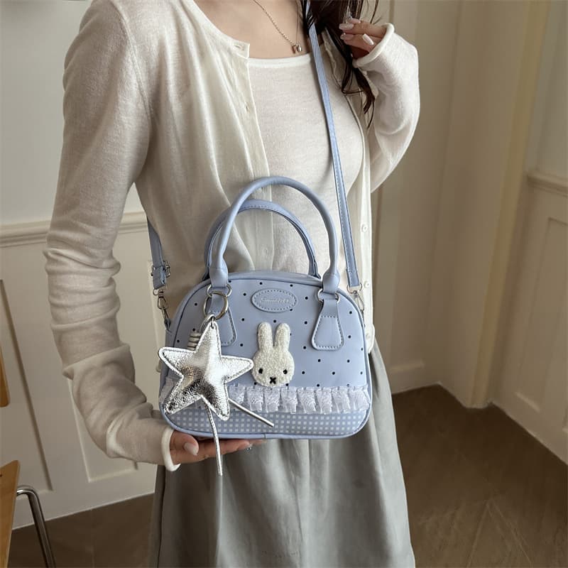 2026 new polka dot handbag for women cute cartoon shoulder crossbody bag lace commuting versatile shell bag