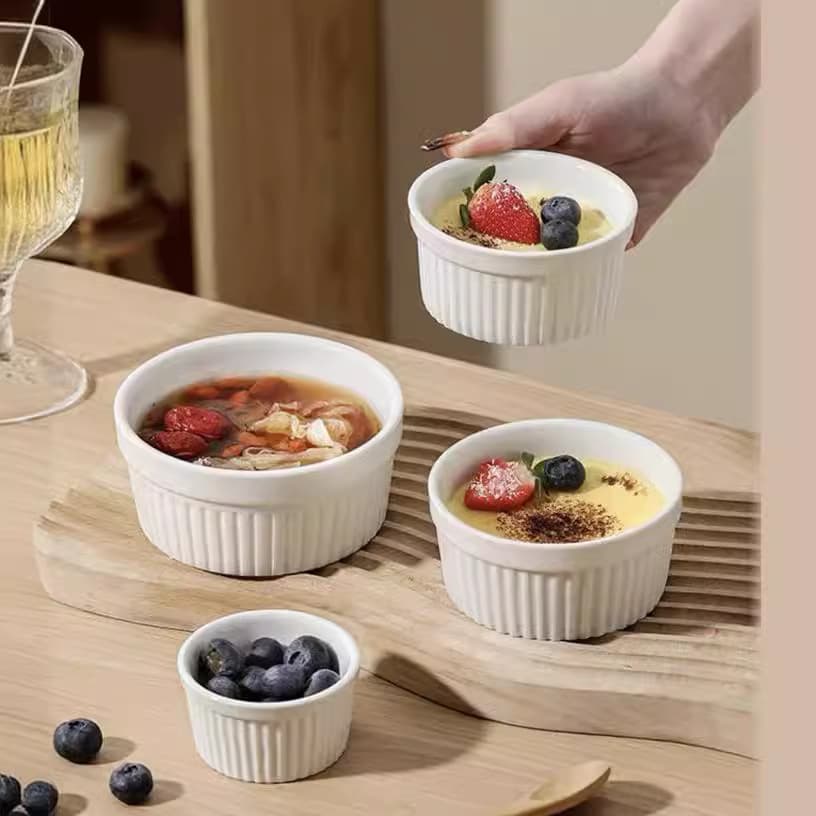 Creative Kitchen Tableware Pure White Ceramic Pudding Bowl Baking Bowl Dessert Cup Ramekin Cake Dessert Ice Cream Bowl