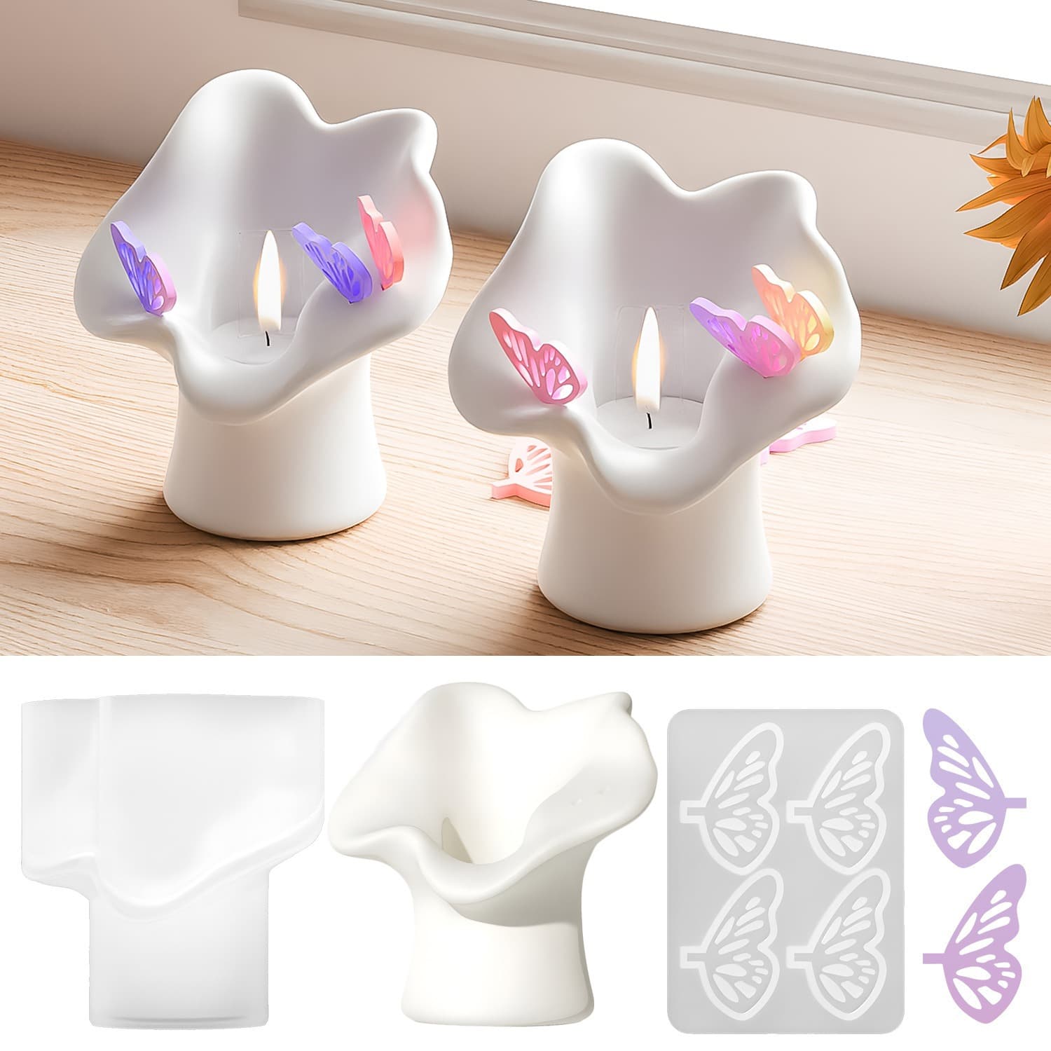 Deyi Life DIY Resin Mold Irregular Butterfly Candle Holder Storage Silicone Mold Aromatherapy Candle Ornament