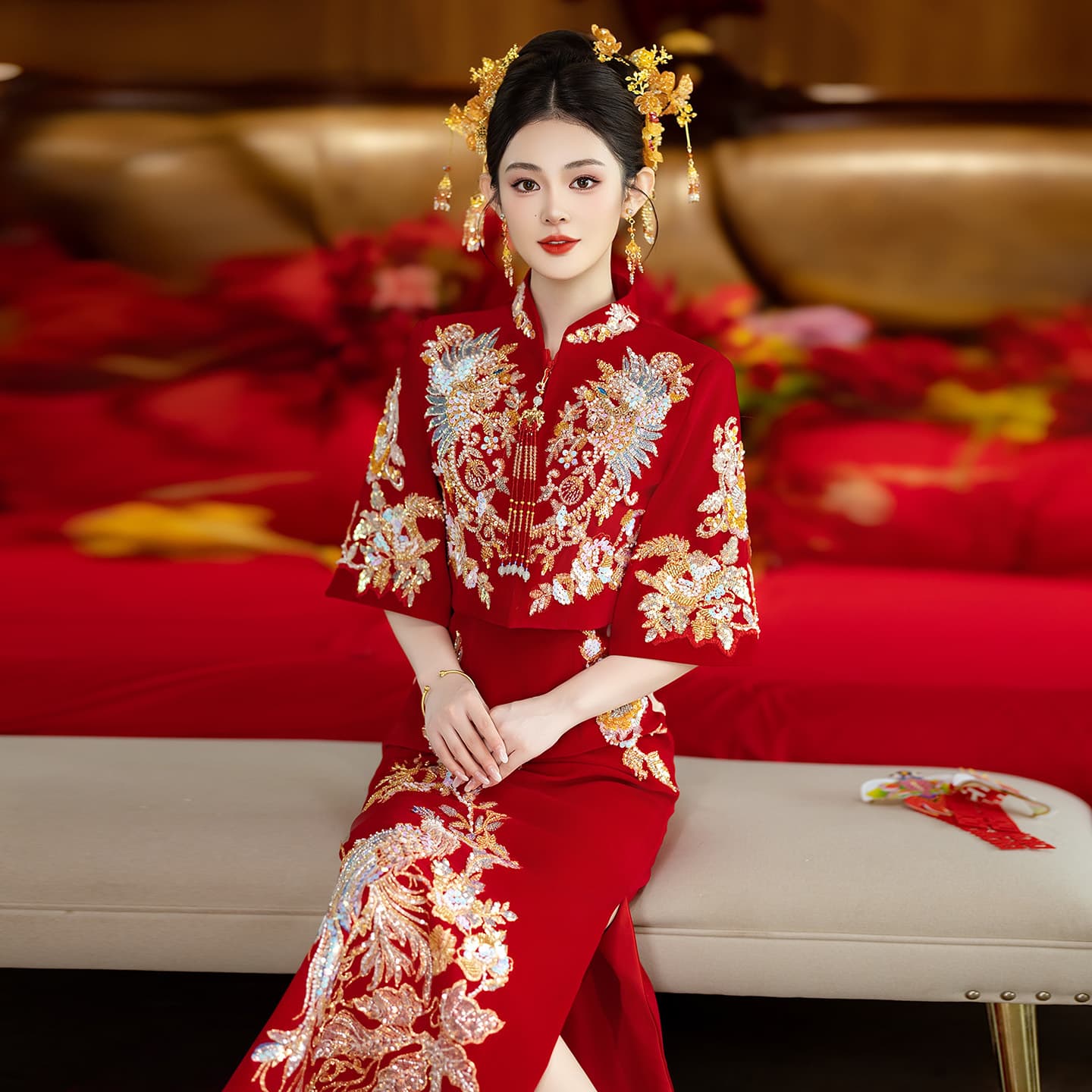 Velvet Red New Chinese-Style Toast Dress Cheongsam 2026 Winter New High-End Bride Custom Wedding Dress Return Banquet Set