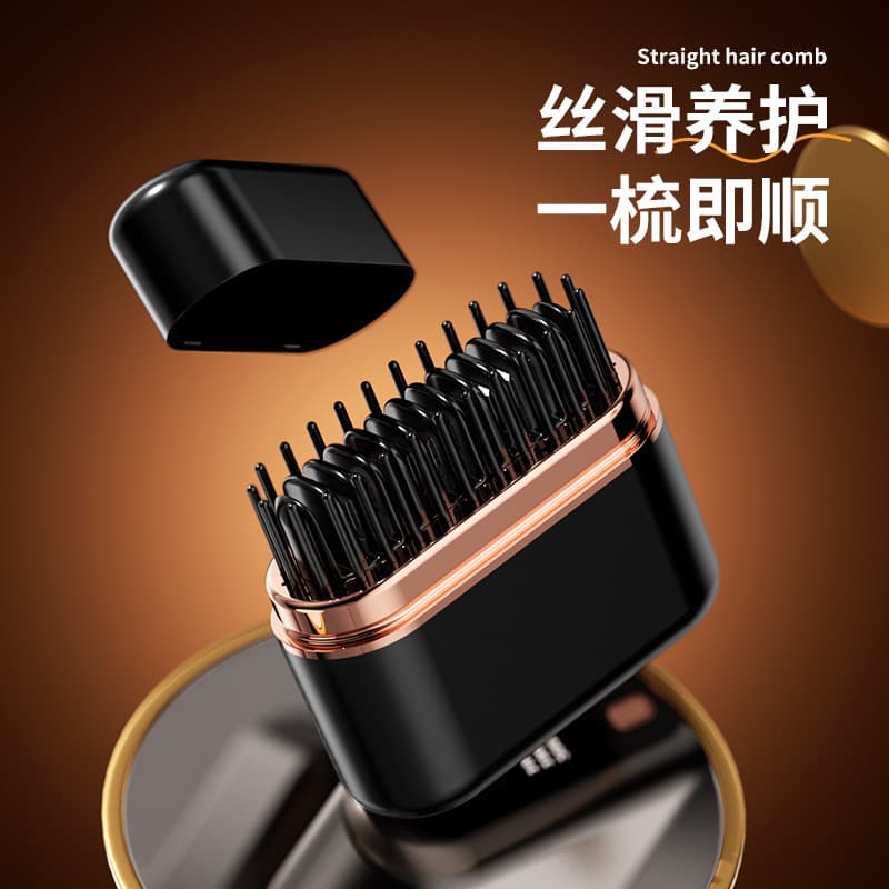 In Stock Instant Shipping Hair Straightening Brush Lazy Straightener Curling Iron Wireless Curl and Straight 2-in-1 Cross-border Hair Straightening Brush Negative Ions