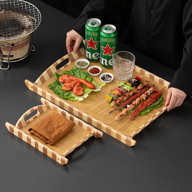 Zebra Pattern Double Handle Serving Tray for BBQ Skewers, Restaurant Sauce & Drink Commercial Serving Platter