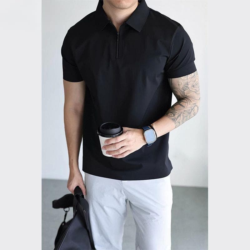 Nylon Luxury Seamless Polo Shirt Stretch Wrinkle-Resistant Half-Zip Sports Commuter Summer Polo Shirt Turn-Down Collar Short Sleeve T-Shirt
