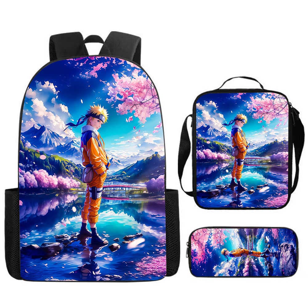 Naruto Uzumaki Three-Piece Set Backpack for Elementary and Middle School Students, Children's Handbag, Naruto IP