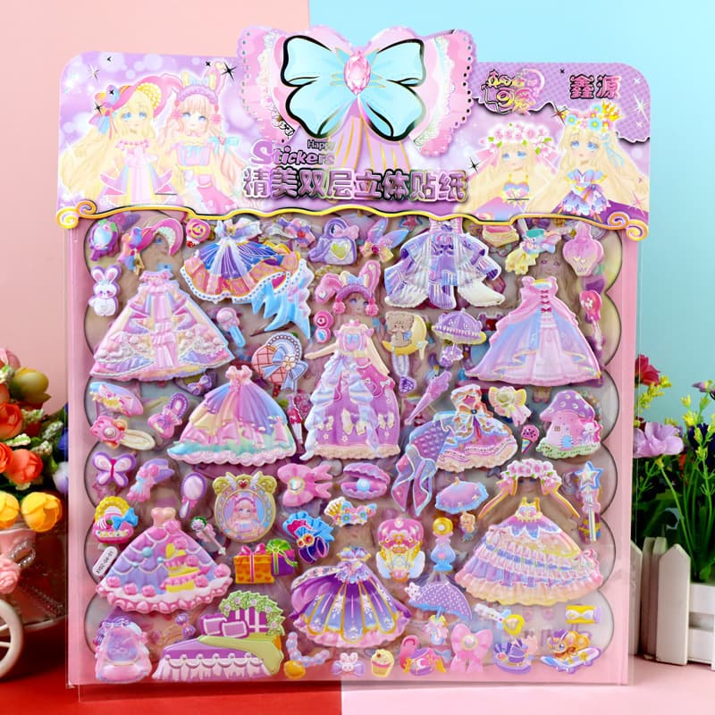 Sanrio 3D Dress-Up Sticker Set for Girls - Cartoon Princess Stickers for Little Ladies