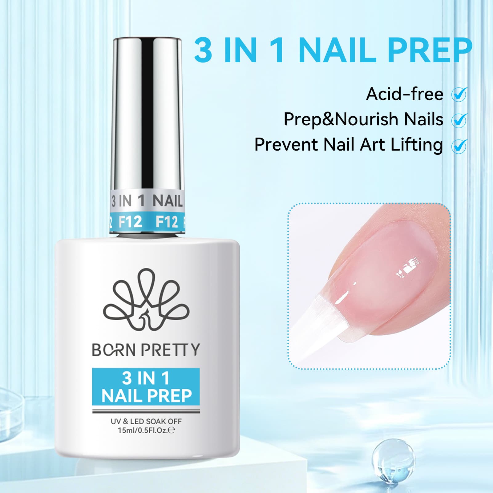 BORN PRETTY cross-border manicure anti-warping balancing liquid 3-in-1 drying adhesive nail care liquid binder