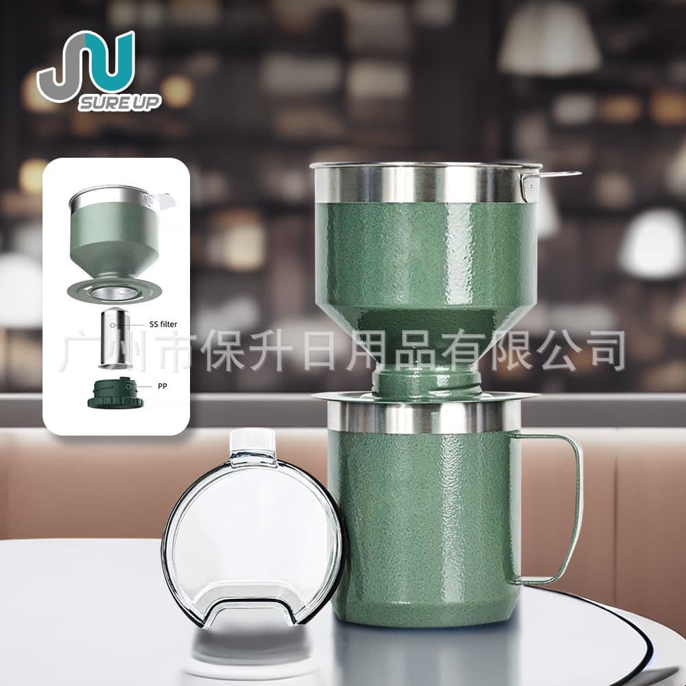 Stainless Steel Hand Drip Coffee Filter Cup with Handle, Portable Office Home Outdoor Coffee Mug Set