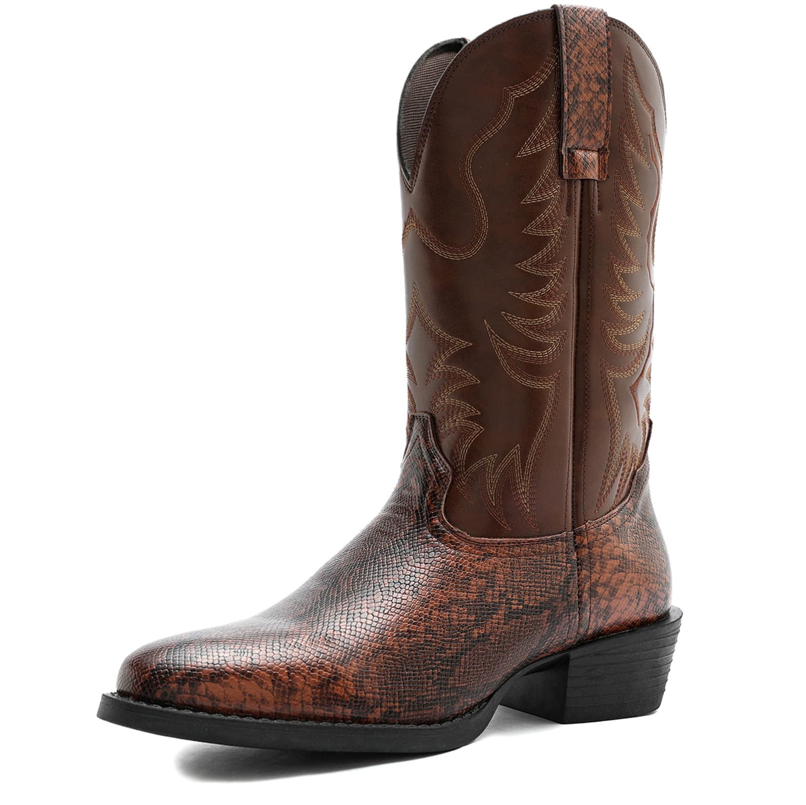 8703 Cross-border Men's Shoes Autumn Pointed Toe Cowboy Boots High Heel Embossed Pattern Shoes In Stock Fast Shipping