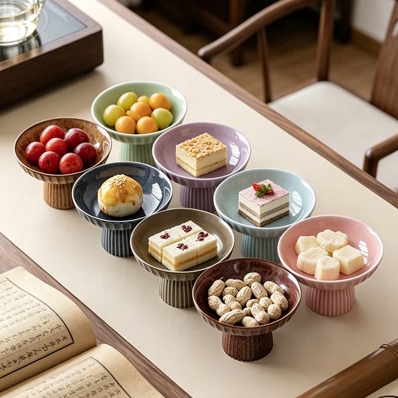 Chinese-style high-footed snack tray for home tea room hotel dried fruit snack display dessert pastry plate fireplace tray fruit plate