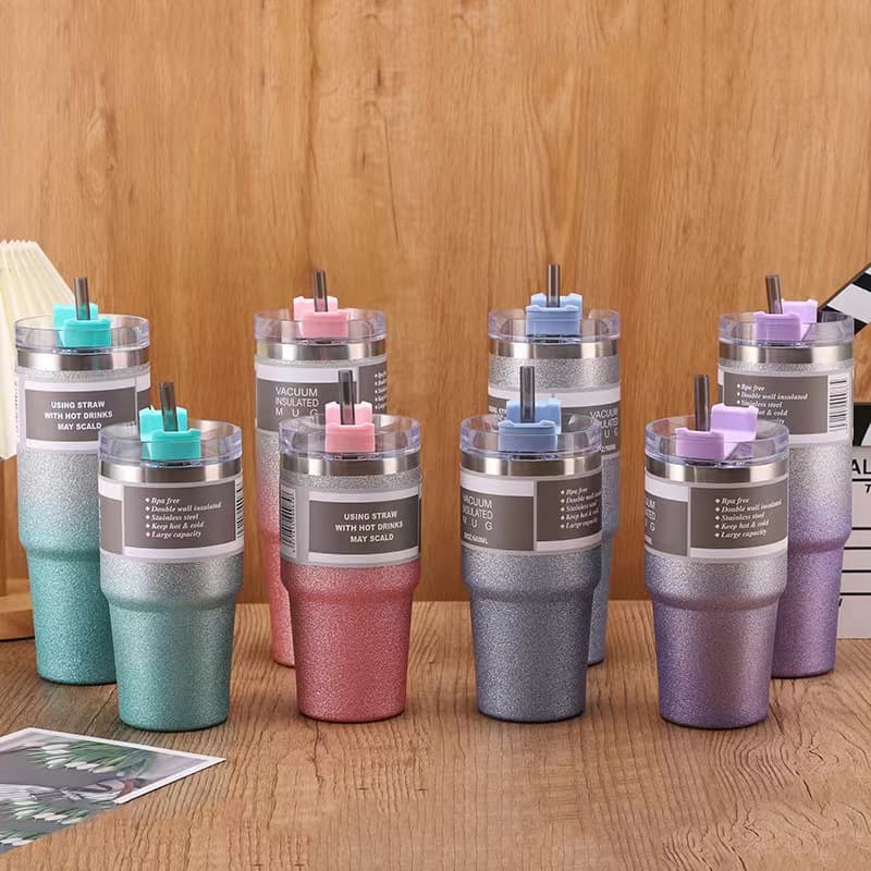 Diamond Paint Car Cup Ice Blast Cup Stainless Steel Vacuum Insulated Cup Cold Cup Straw Water Cup Car Coffee Cup Wholesale