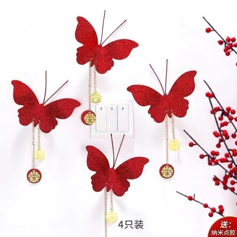 Wedding Room Decoration Bow Switch Sticker Happy Character Sticker Wall Sticker Hanging Ornament Wedding Scene Decoration Wedding Supplies