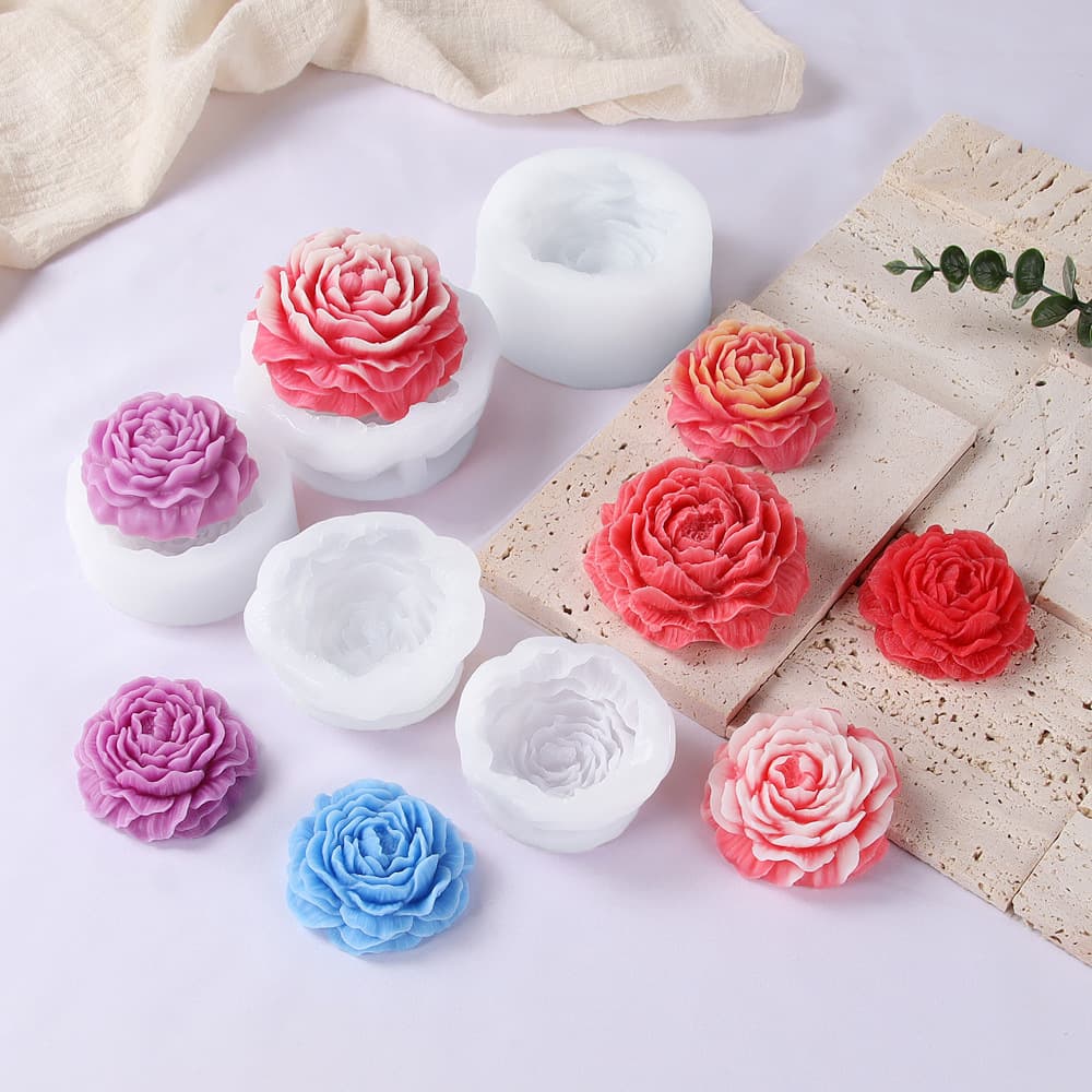 Colorful Peony Flower Silicone Mold 3D Three-Dimensional Large, Medium, and Small Flower Aromatherapy Candle Decoration Soap Mold