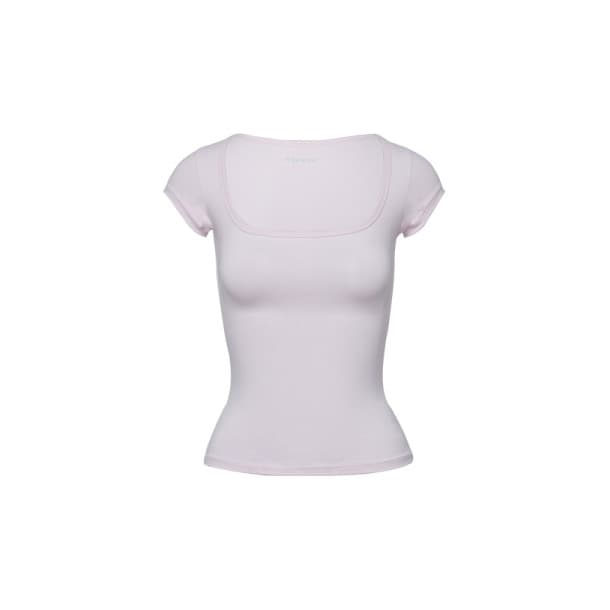 Vintage Round Square Neck Short Sleeve T-Shirt for Women, Comfortable Stretchy Slim Fit Flattering Basic Top