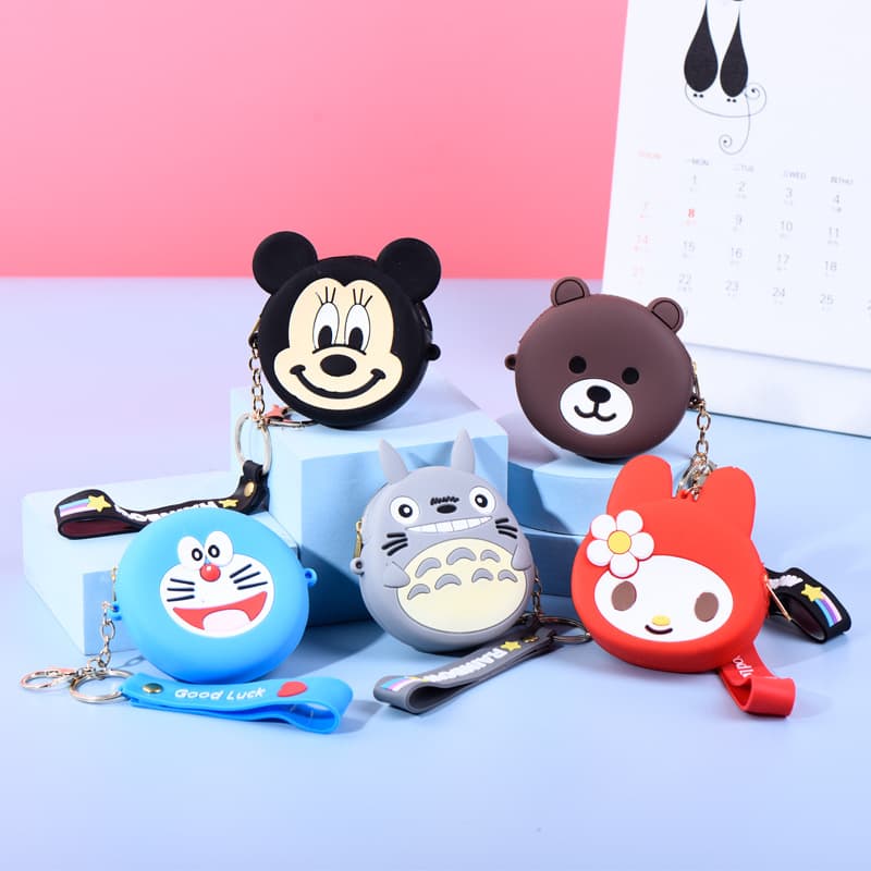 Cute Silicone Coin Purse Cartoon Character Mini Keychain Wallet Portable Student Waterproof Earphone Case