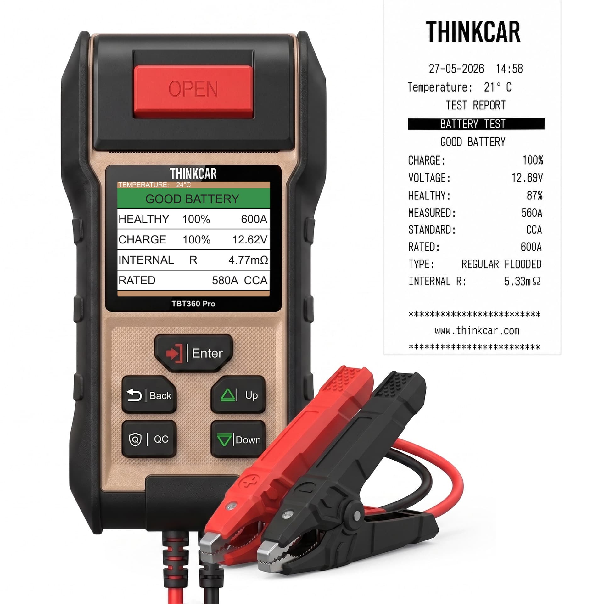 Thinkcar Car Battery Life Tester with Printing, Battery Quality Tester Voltage Capacitance
