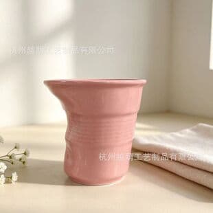 Pink French Small Capacity Irregular Cup, Cross-border Letter Ceramic Mug, Simple Coffee Cup, Pleated Cup, Coffee Shop Cup