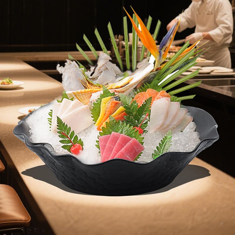 Creative Ceramic Sashimi Plate Ice Plate Japanese Cuisine Serving Dish Salmon Plate Raw Fish Ice Plate Seafood Dry Ice Plate Hot Pot Tableware